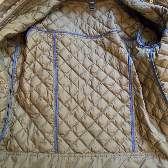 J Crew Dark Olive Green Quilted Barn Jacket with Brown Corduroy Collar Small - Picture 6 of 10